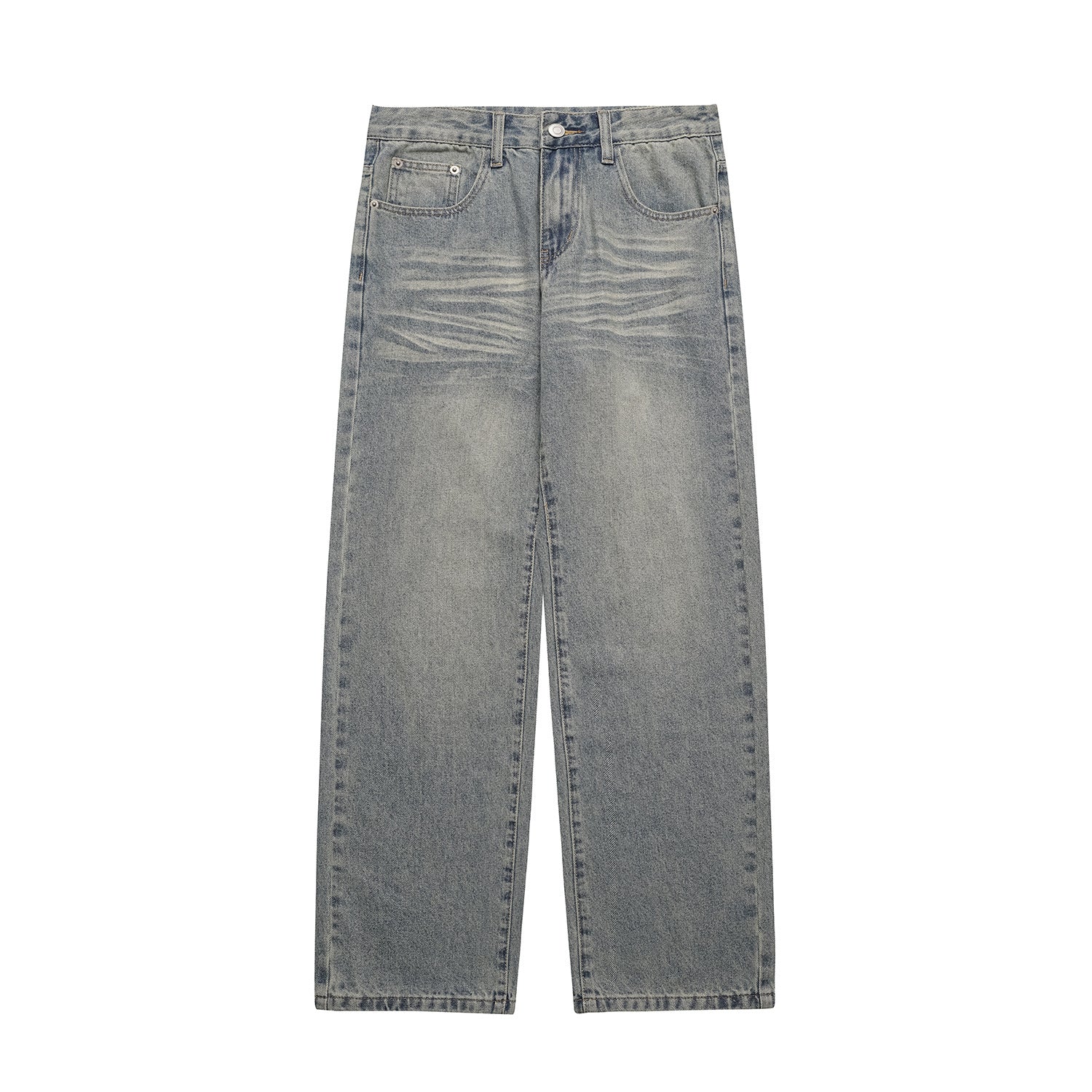 Distressed Cat-Whisker Relaxed Straight Leg Wide Leg Jeans Pants