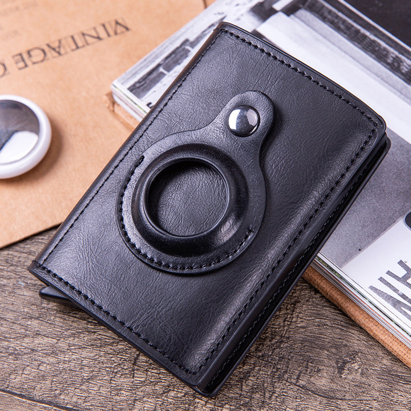 Airtag Location Tracker Leather Card Holder - Simple Business Multi-Function Wallet