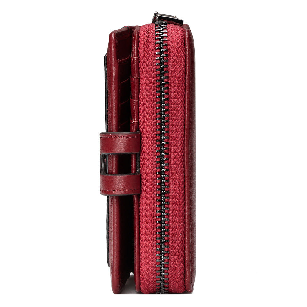 RFID Leather Wallet Cowhide - Zipper Buckle Bag