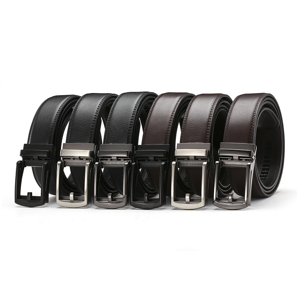 Genuine Leather Belt Men's Automatic Buckle Cowhide Belt Fake Needle Buckle Belt