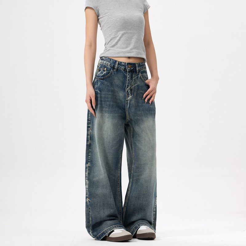 Unisex Wide Leg Washed Blue Jeans -  Loose Fit Pants