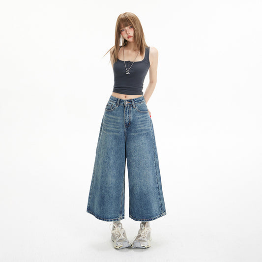 High-Waisted Loose Wide-Leg Pants for Women - Flowy Versatile Cropped Straight-Leg Jeans