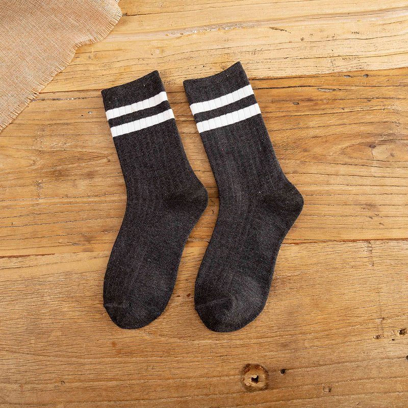Japanese Cotton Socks - Two Stripe Retro Look