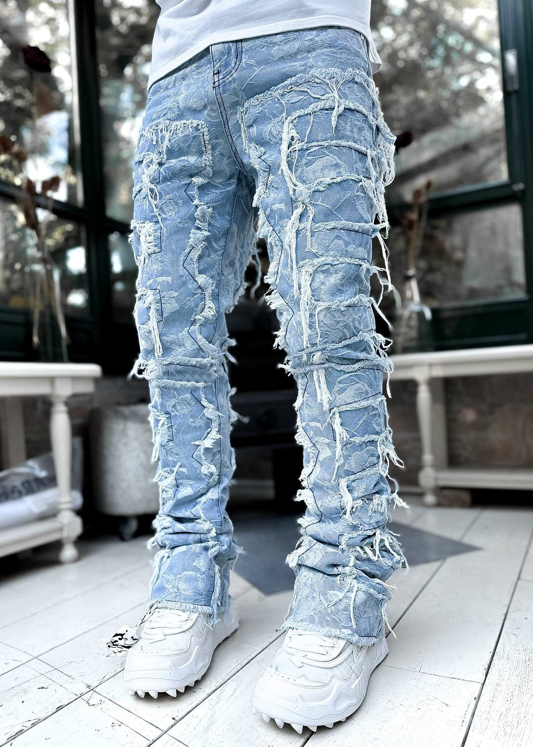Men's Straight Leg Denim Pants with Elastic Patch Fabric