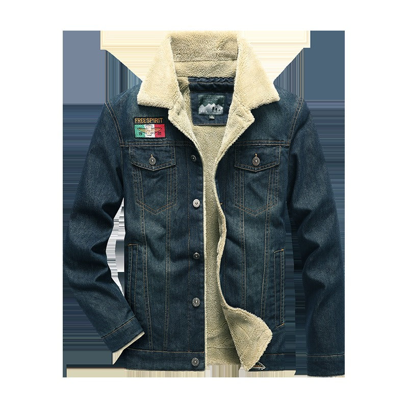 Men's Casual Loose Plush Denim Jacket - Thickened Cotton Shirt