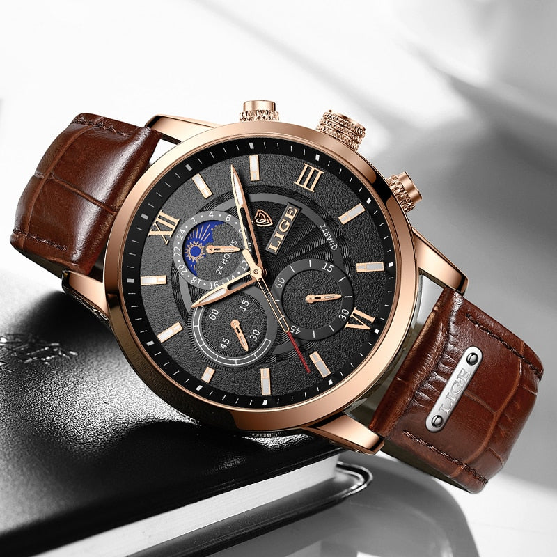 Men's Luxury Wrist Watch - Leather Quartz Waterproof Watch