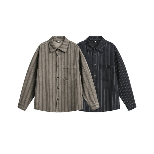 Long Sleeve Shirt with Striped Pattern Turn-Down Collar