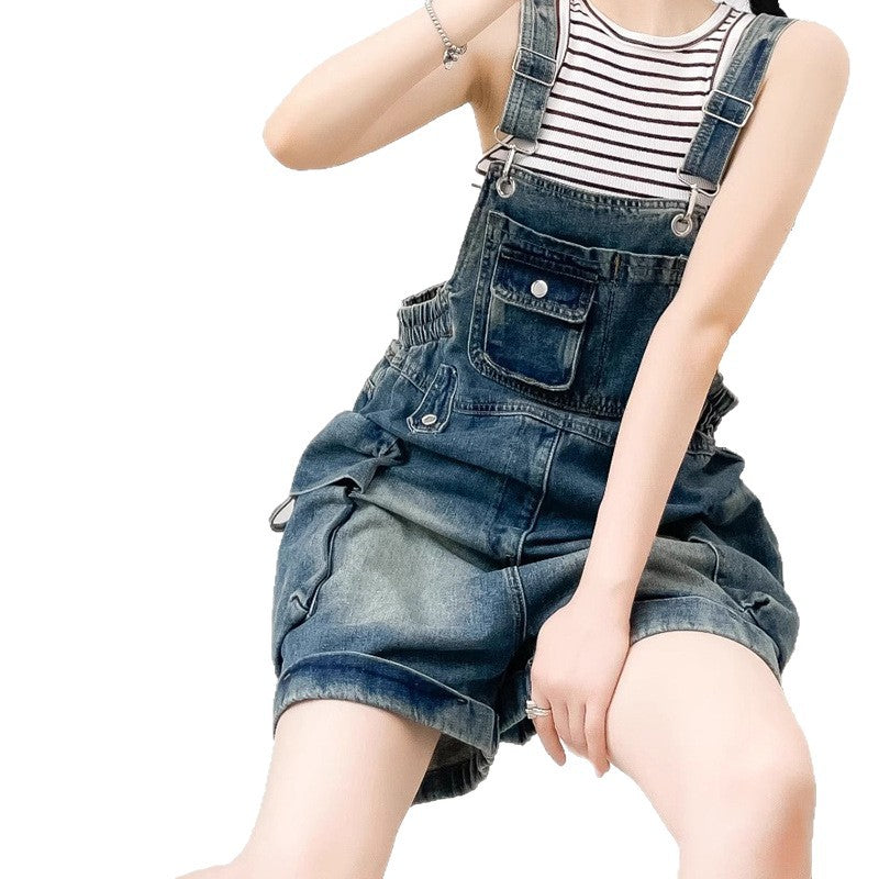 Vintage Workwear Style Denim Overalls for Women - Age-Reducing Loose Wide-Leg Jumpsuit