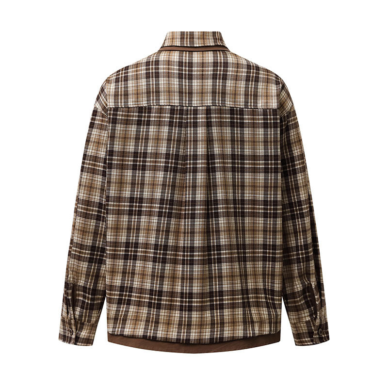 Brown Plaid Shirt Loose Casual Blouse Jacket Long Sleeve Top