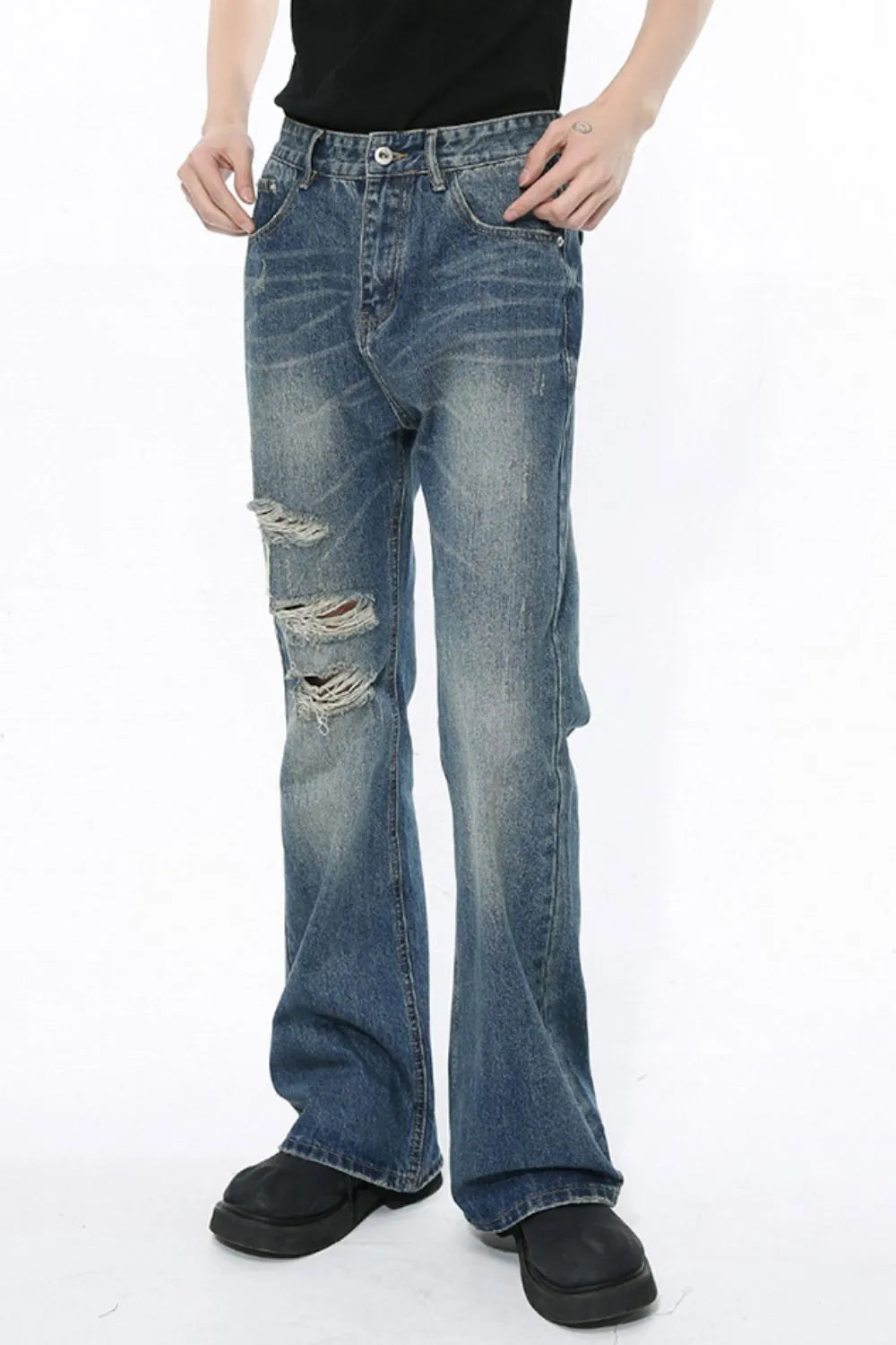 Men's Distressed Bootcut Jeans - Premium Japanese Denim