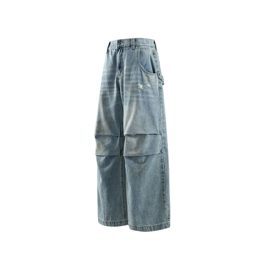 Retro Simple Loose Washed Design Jeans - Premium Japanese Denim