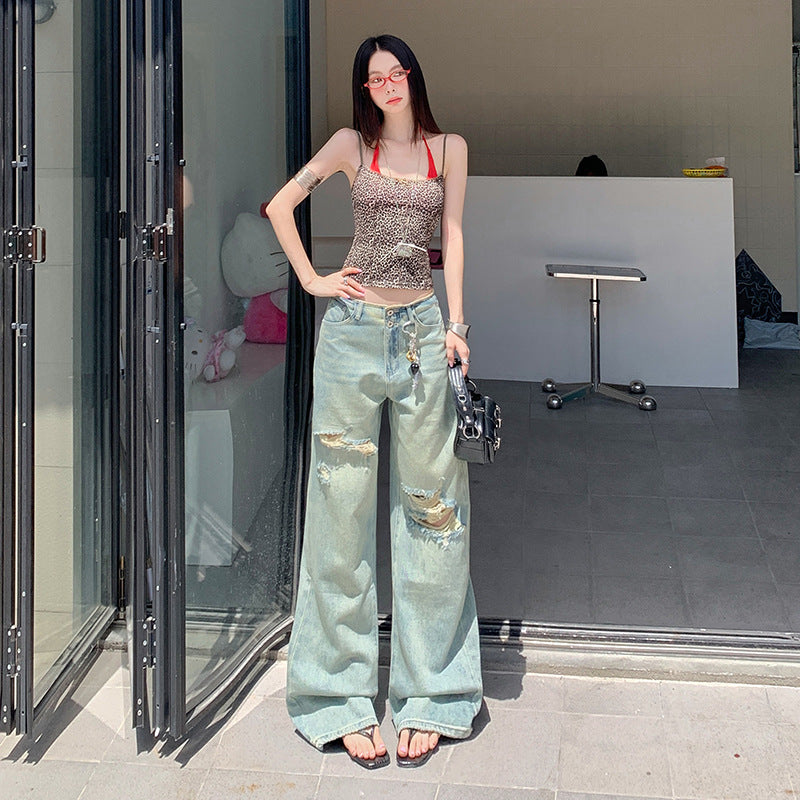 Women's Ripped High Waist Slim Narrow Leg Jeans - Vintage Design