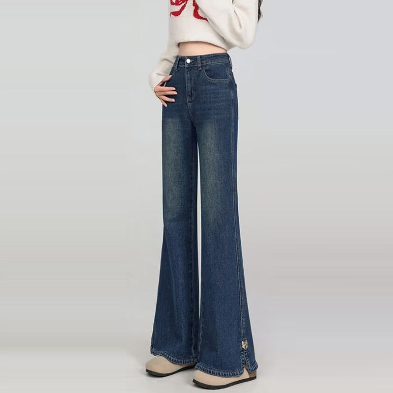High Street Slit Flared Jeans for Women - High Waist Slim  Style Denim Pants
