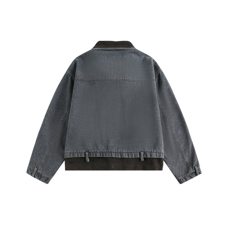 Patchwork Faux Two-Piece Retro Loose Denim Jacket
