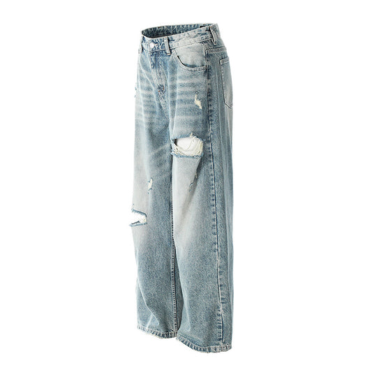 Japanese Denim Loose Jeans with Distressed Finish