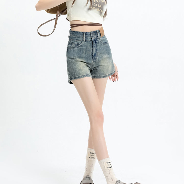 High Waist Slimming A-Line Denim Shorts for Women
