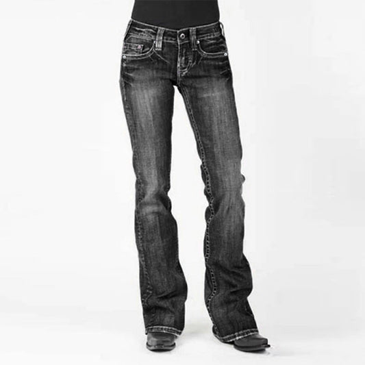 Mid Waist Flared Slim Fit Elastic Jeans for Women