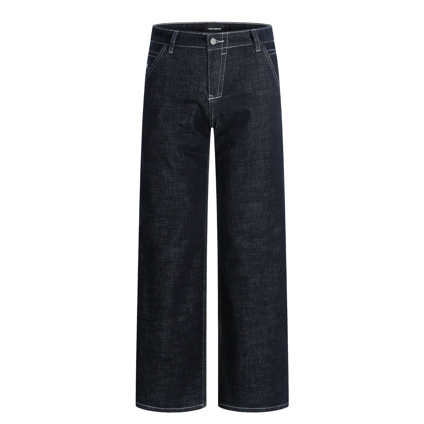 Unisex Dark Blue Denim Pants - Water Washed, Faded, Slimming, Straight Fit Casual Trousers