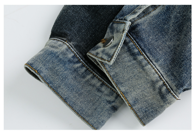 Ragged Contrast Washed Vintage Denim Coat American Loose Casual Polo Jacket