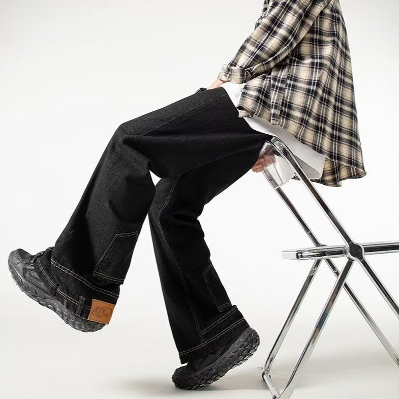 Vintage Washed  Loose Straight Leg Pants – Casual Denim for Men