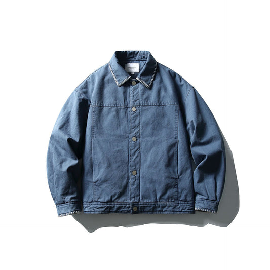 Retro Simple Distressed Stitching Design Turn-Down Collar Denim Cotton Jacket