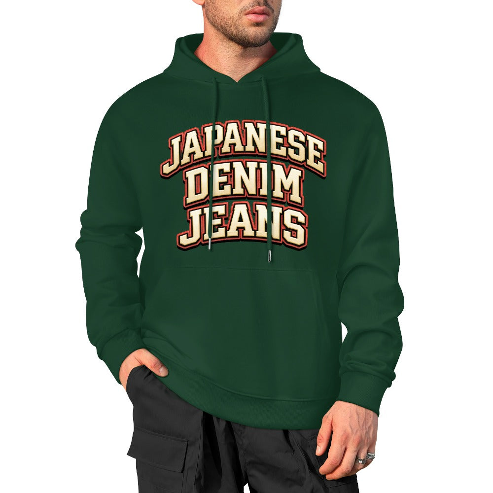 Japanese Denim University Hoodie 100% Cotton - Forest Green
