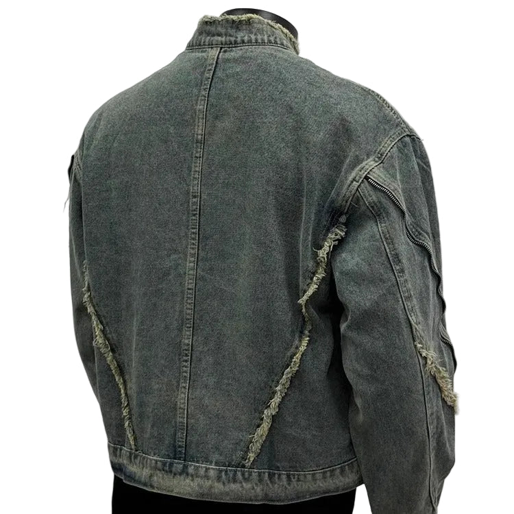 Deconstructed Fringed Washed Denim Jacket