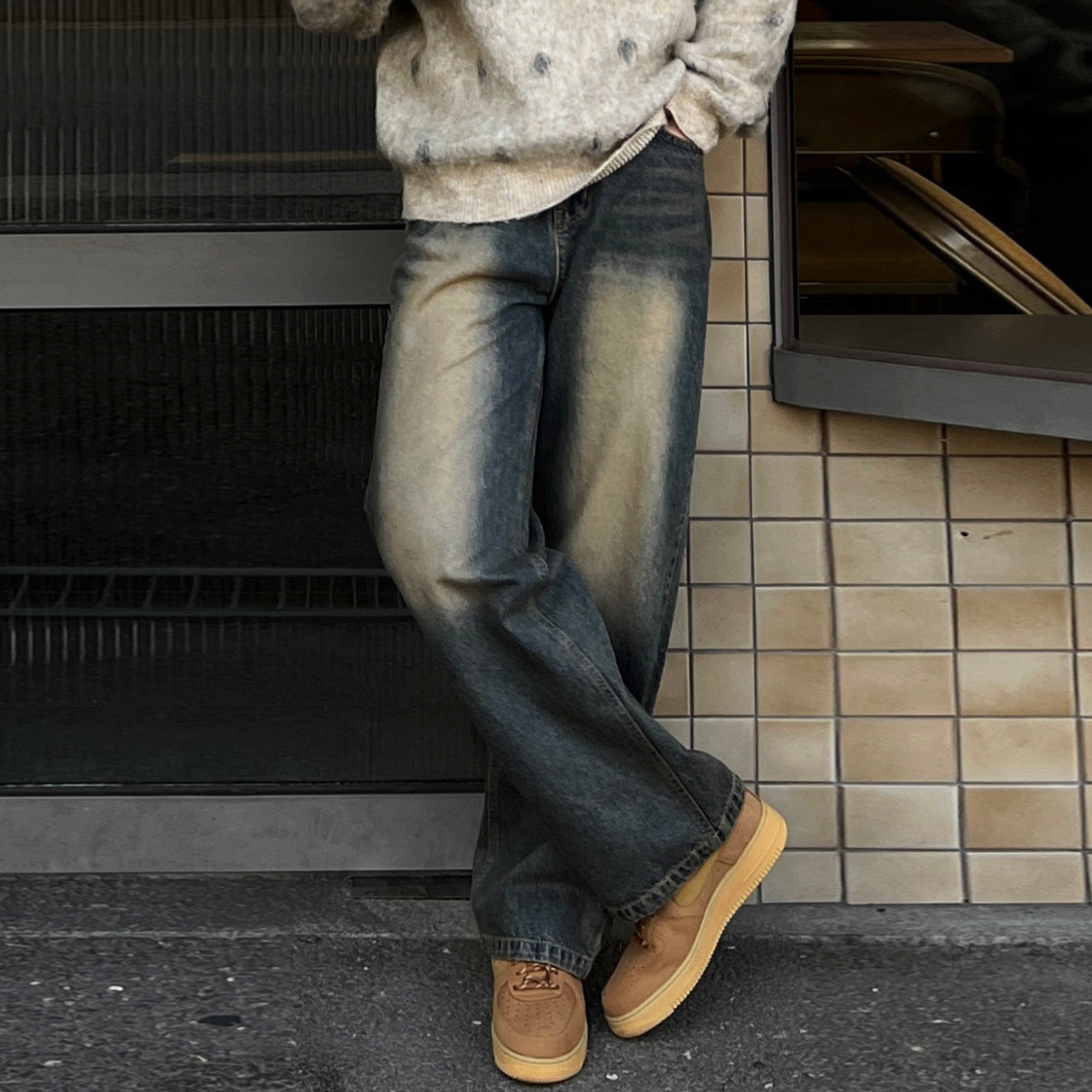 Vintage Washed Straight Leg Jeans for Men