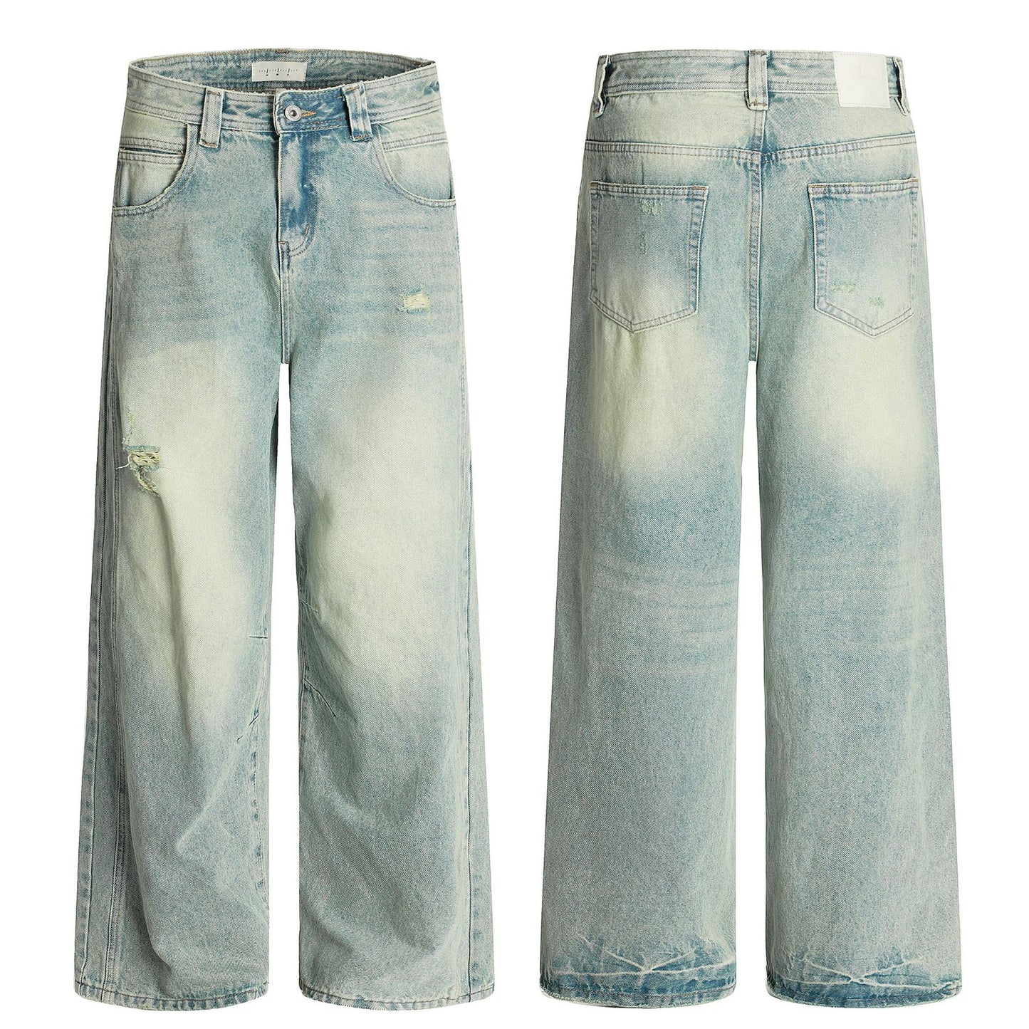 Water-Washed Knife-Cut Holes Slimming 3D Loose Casual Long Pants