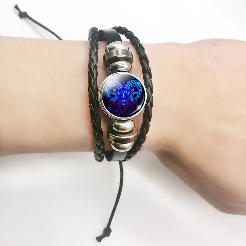 Zodiac Signs Glow Leather Bracelet