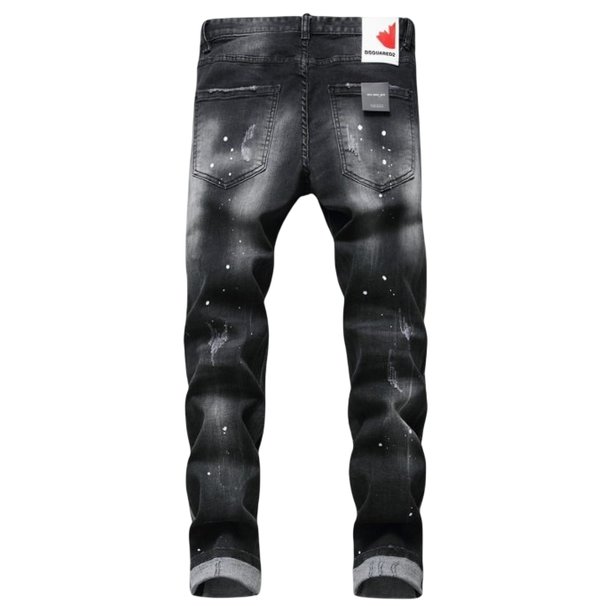 Black and Gray Torn Zipper Jeans for Men