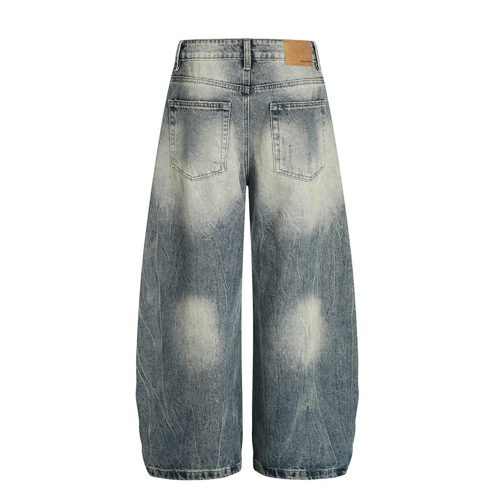 Men's Jeans with Bleached Lightning Pattern, Wide Leg, Casual Loose Fit