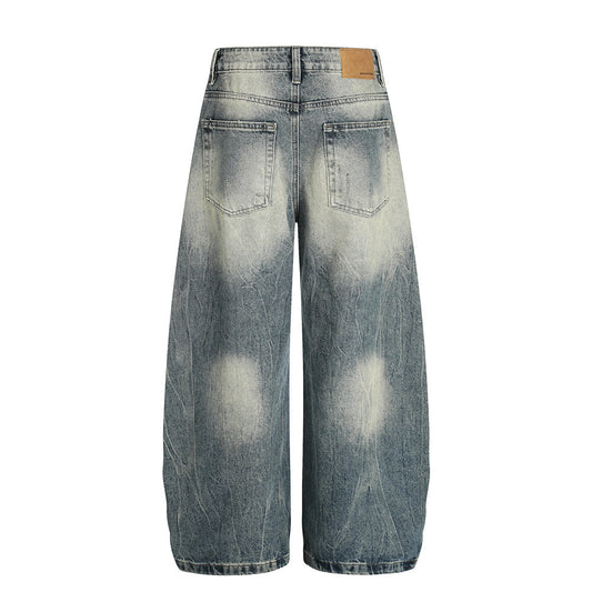 Men's Jeans with Bleached Lightning Pattern, Wide Leg, Casual Loose Fit