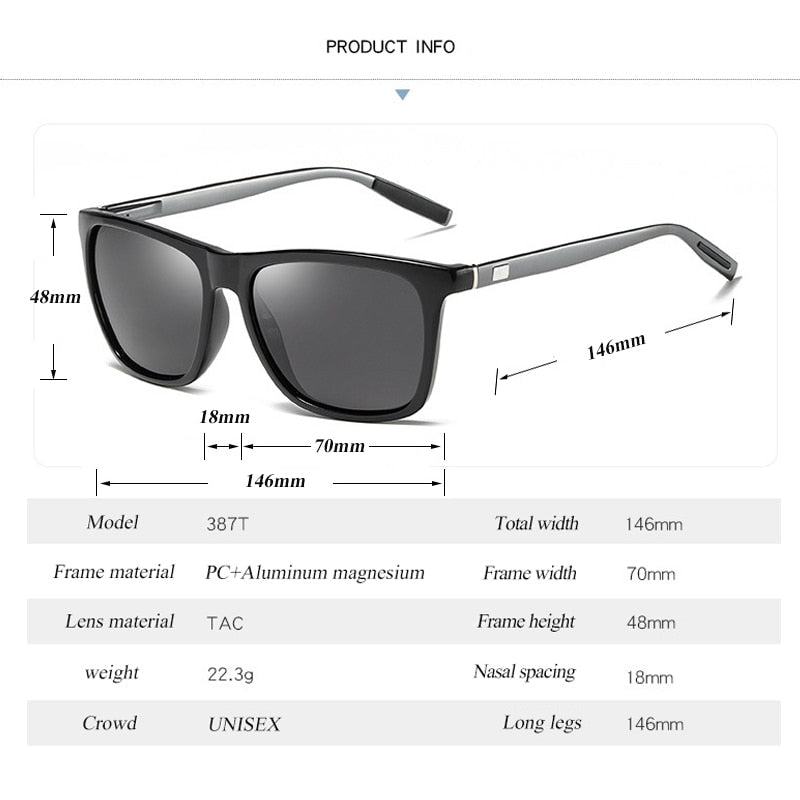 Polarized Sunglasses - Square Frame Aluminum Magnesium UV400 Protection