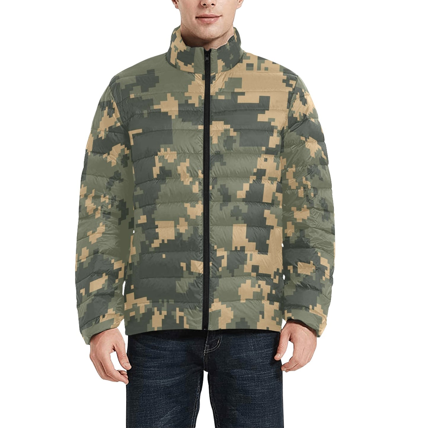 Green Digital Camo Puff Jacket For Men