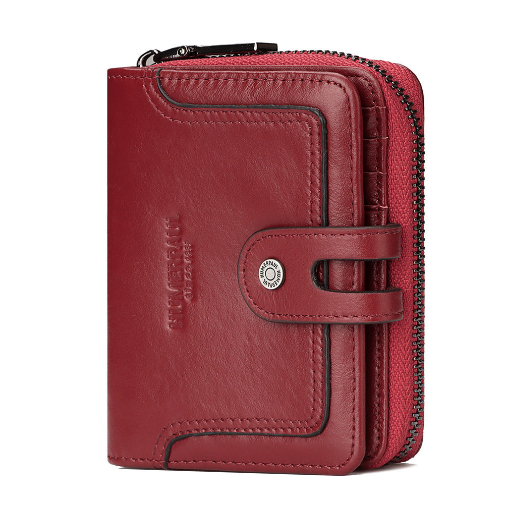 RFID Leather Wallet Top Layer Cowhide Coin Purse Zipper Buckle Bag European And American Retro Bag