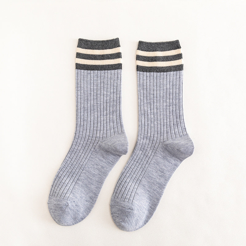 Japanese Cotton Socks - Two Stripe Retro Look