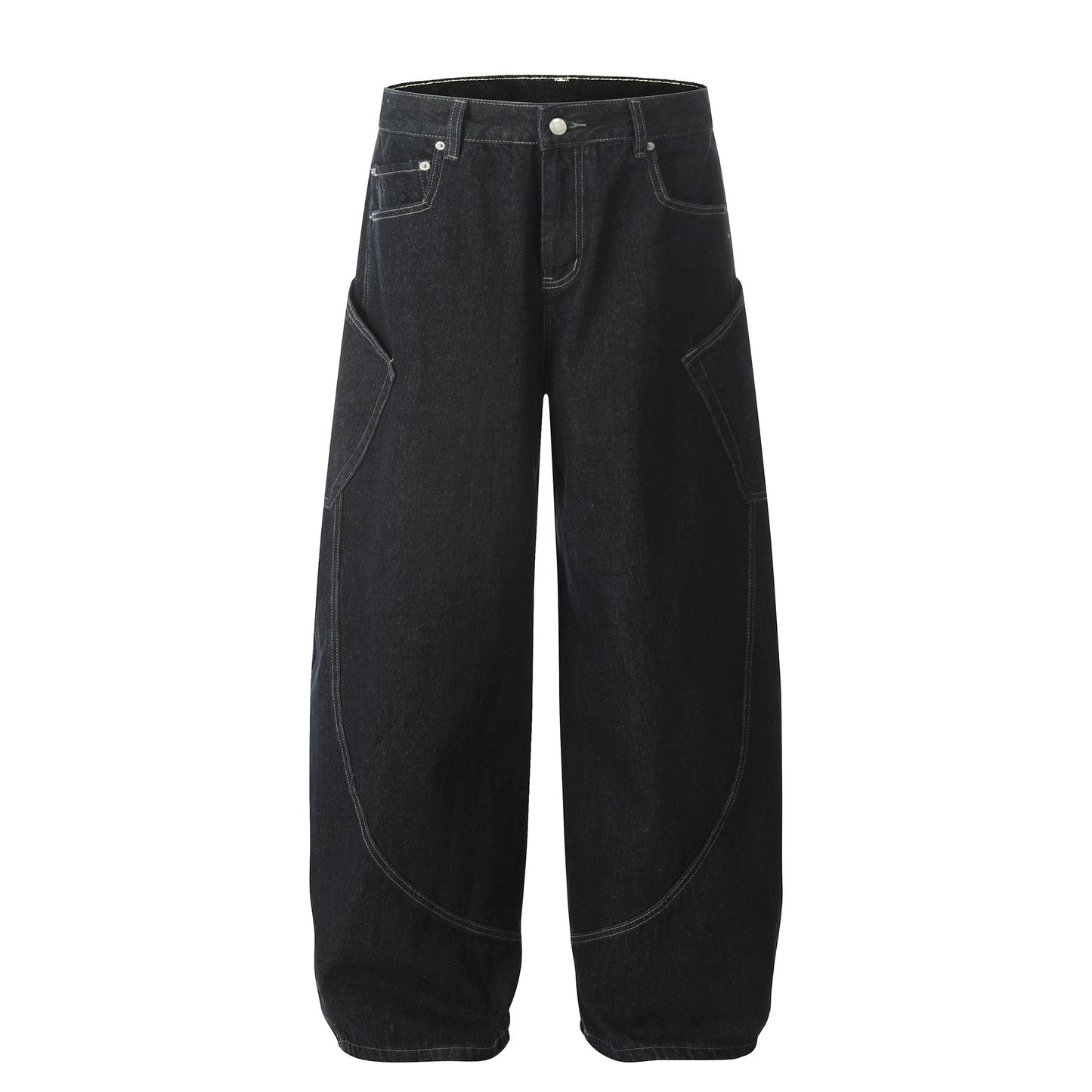 Washed Original Color Denim Men's Loose Vibe Curved Knife Wide Leg Long Pants