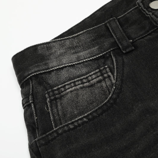 Washed Printed Straight Jeans