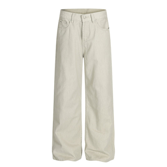 Retro Men's Denim Pants, Simple Solid Color Straight Leg Trendy Brand Versatile Loose Fit Men's Trousers