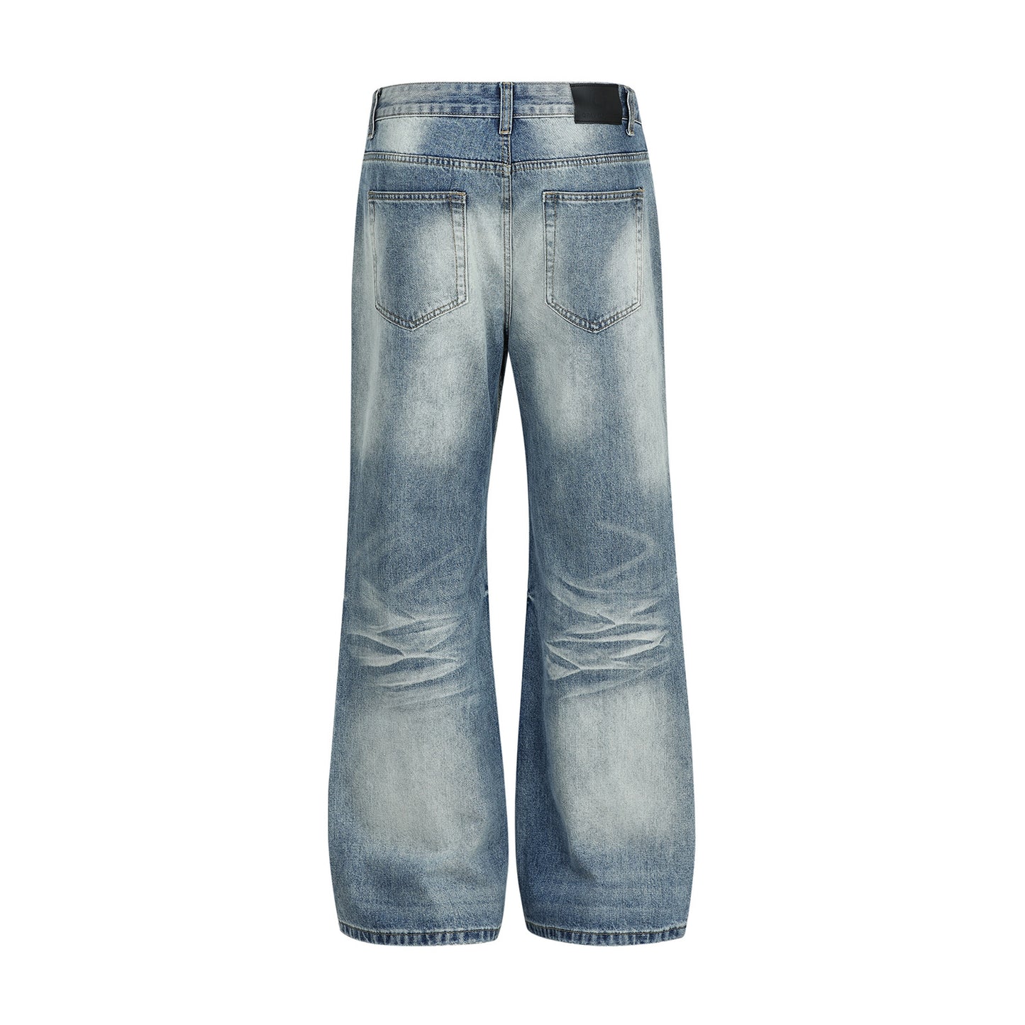 Vintage Street Cat-Whisker Pattern Loose Fit Men's Washed Blue Flared Jeans