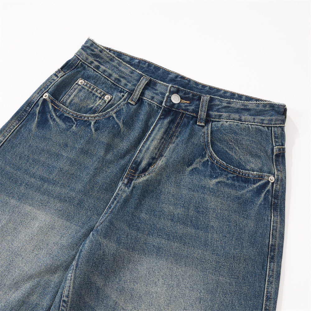 Men's Denim Pants, Washed Bleached Knife Cut, Loose Fit,  Casual Pants for Men