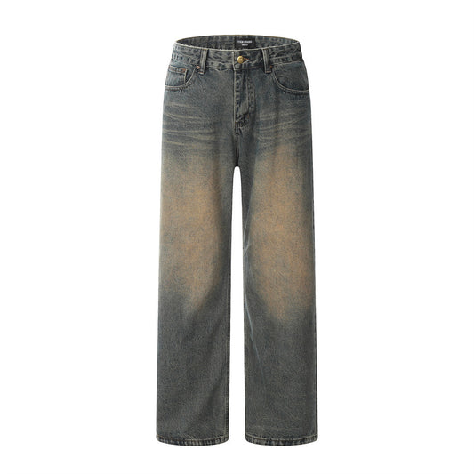 Men's Casual Faded Denim Long Pants - Retro Straight Leg Trousers