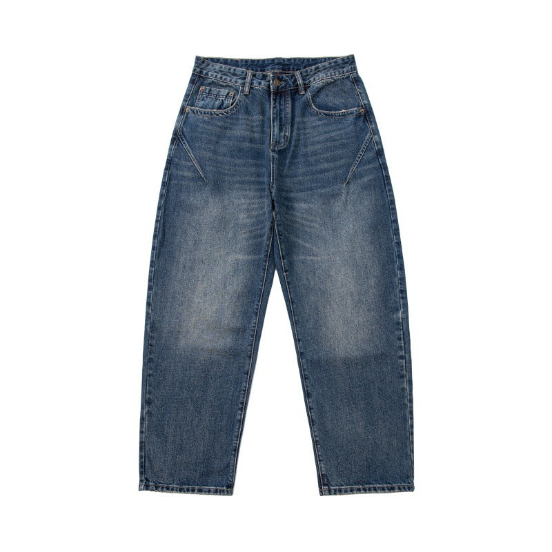 Cat-Scratch Structured Cut Casual Versatile Washed Denim Pants for Men