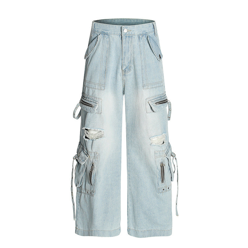 Multi Pocket Ripped Workwear Jeans – Premium Japanese Denim