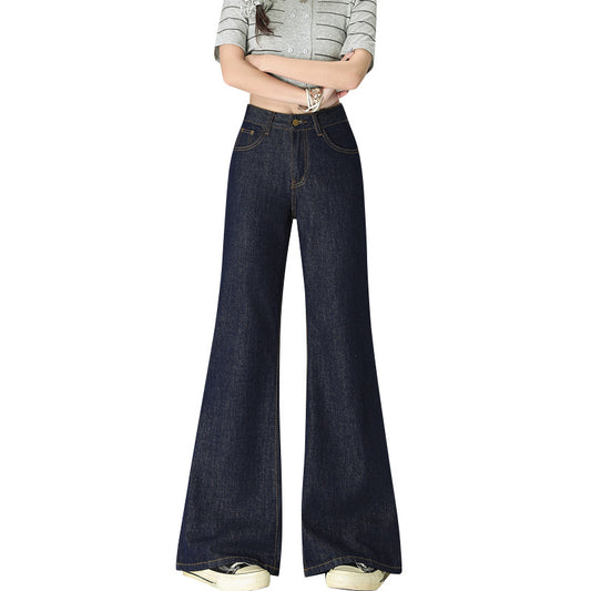 Women's Deep Blue Flared Jeans - Loose and Slimming Pants