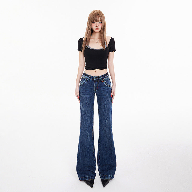 Women's Design Sense Spicy Girl Low Waist Slimming Flared Jeans
