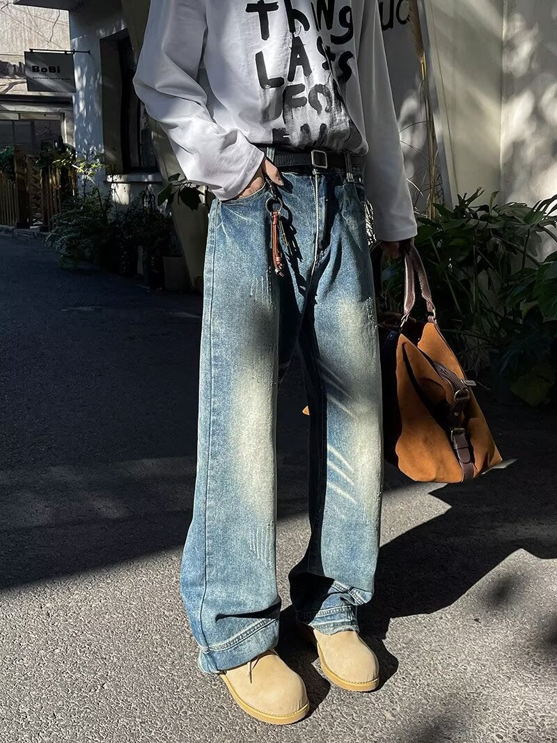 Vintage Washed Denim Jeans for Men