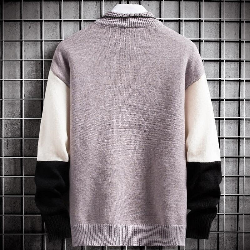 Cashmere Warm Sweater for Men Turtleneck Pullover Patchwork Slim Fit Knitted Sweaters Tops