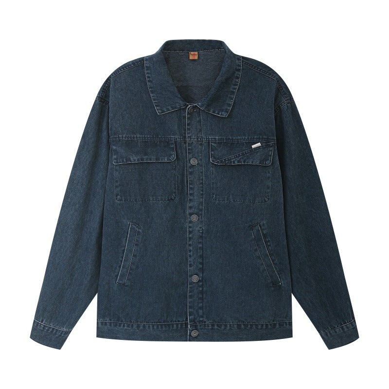 Washed Multi-Pocket Denim Jacket with Retro Style for Men and Women